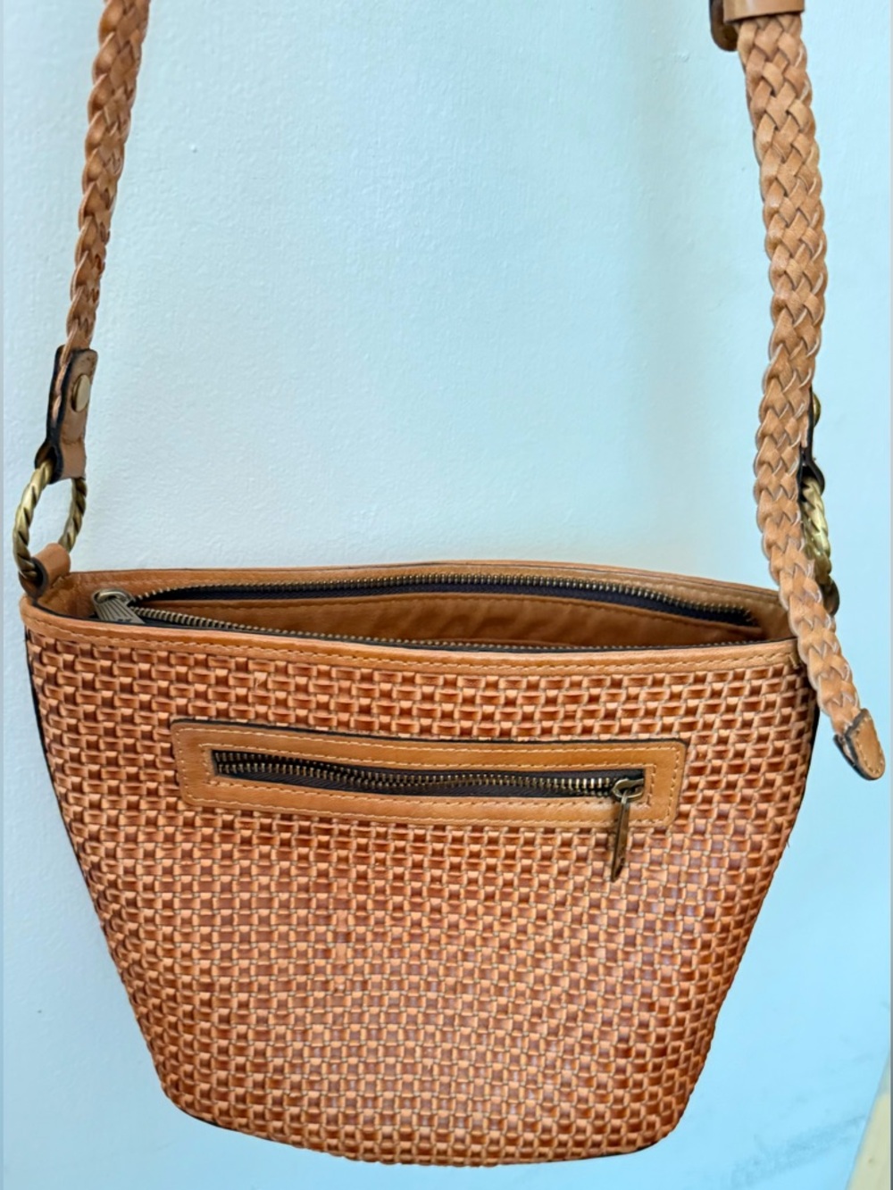 Patricia Nash Woven Leather Crossbody Bag - Tan